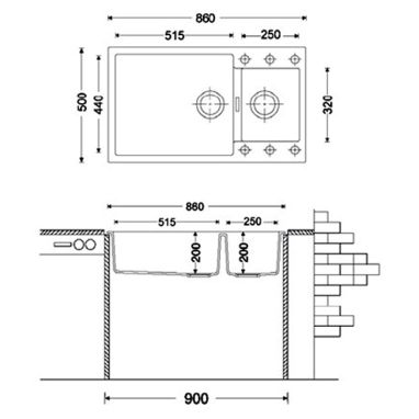 FABIANO Кухонная мойка Quadro 86x50x15 Alpine White (8221.301.0454)